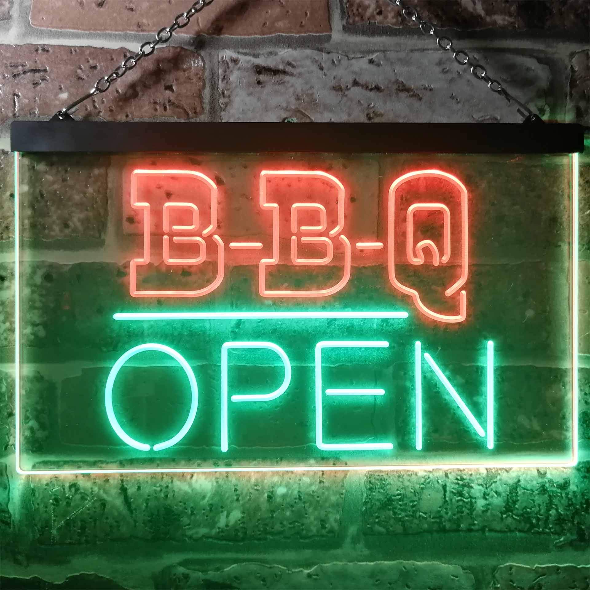 ADVPRO BBQ Open Display Dual Color LED Enseigne Lumineuse Neon Sign Vert et Rouge 400 x 300mm st6s43-i3290-gr