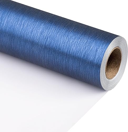 Burymento Rollo de papel de regalo azul oscuro, 17 pulgadas x 16.5 pies, 1 rollo, con textura cepillada, envoltura de regalo para cumpleaños,