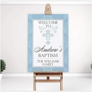 SPEEDYORDERS - Personalized Baptism Poster Sign, Christening Welcome Sign, Custom Baptism Party Welcome Sign, Handmade Party Props Supplies, Size 24x18, 36x24 and 48x36