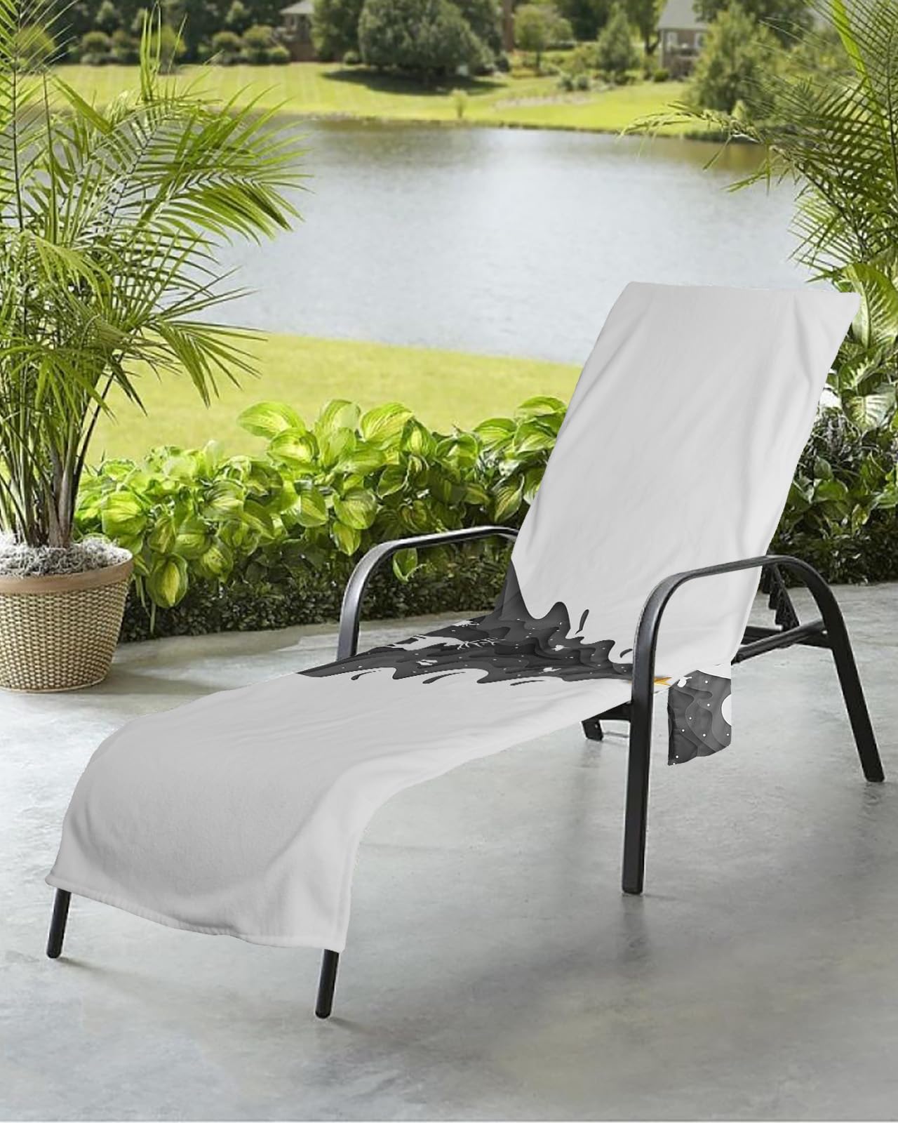 Geometric Tree Beach Chair Towel Covers for Chaise Lounge with Side Pocket, Soft Plush Pool Towels Cover for Patio Sunbathing Outdoor 29''x85'' Christmas Gradual Grey Elk Star Dots