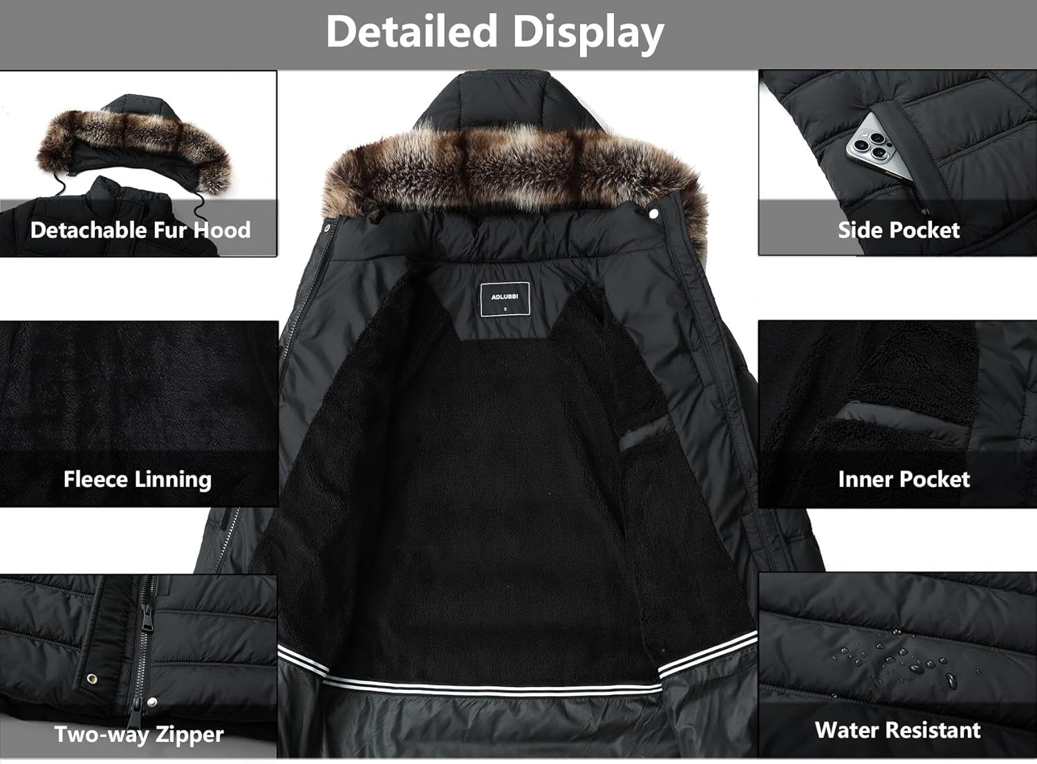 Women's Winter Coat Waterproof Long Puffer Jacket with Detachable Hood - Image 5
