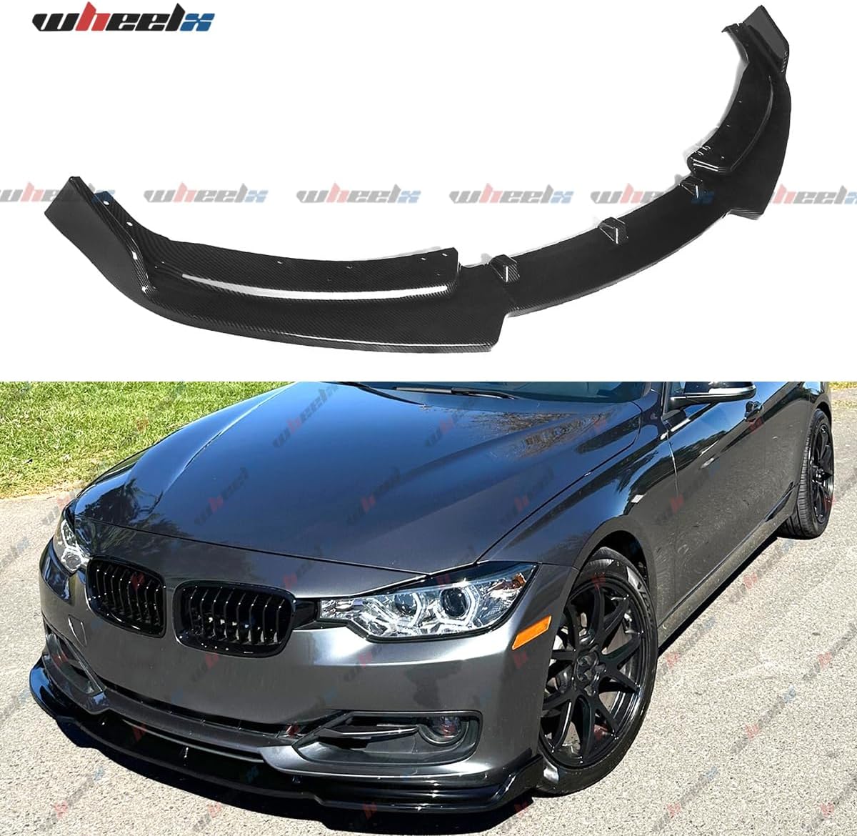 2012-2015 Compatible with BMW 3 Series F30 Sedan Base Bumper, Front Lip Splitter, 3-Piece Design, Carbon Fiber Pattern ABS – WheelX