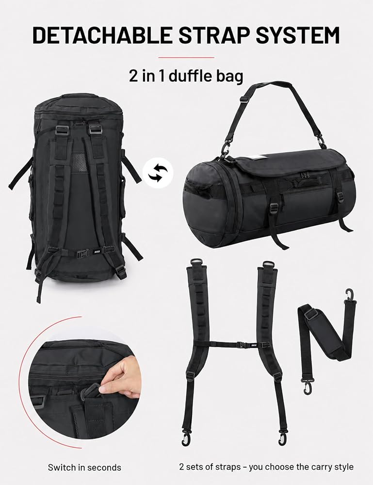 2 in 1 travel duffle backpack MIER Large Bag for Camping Gym Sports, 45L/60L/90L Misc_One-Size Southern California - Accurate suitable for both men Color:Red Crayfish