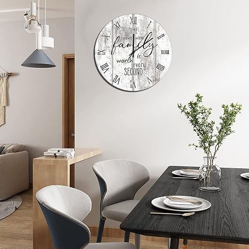 Miniatura 109 de UFunhome Reloj de pared de madera con cita familiar, el tiempo que pasa con la familia vale la pena cada segundo, reloj colgante redondo, funciona