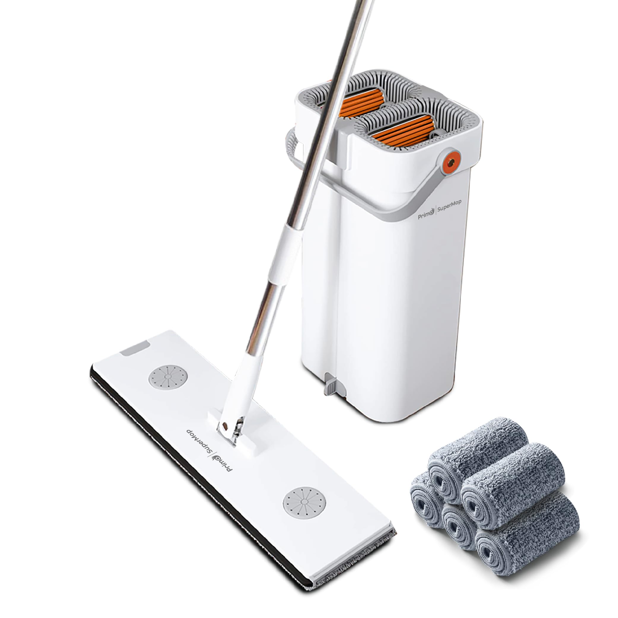 Primo SuperMop - Dual Bucket Flat Mop with 5 Microfiber Pads