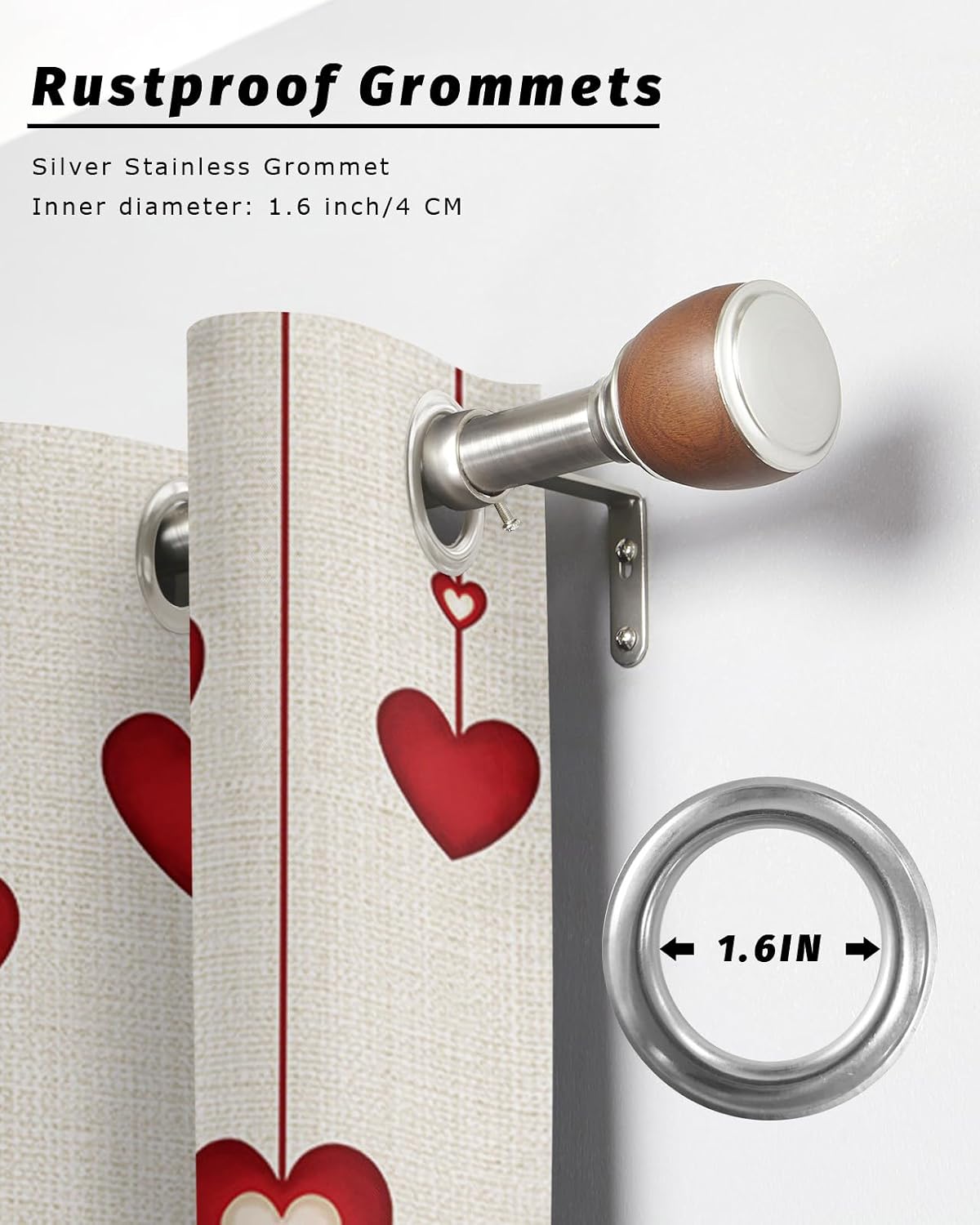 Indoor Outdoor Curtains for Patio Valentine's Day Be Mine Love Gnome Red Heart Rose Floral Outside Curtains Waterproof Grommet Privacy Light Filter Drapes for Porch Pergola Gazebo 52"Wx108"L 1 Panel