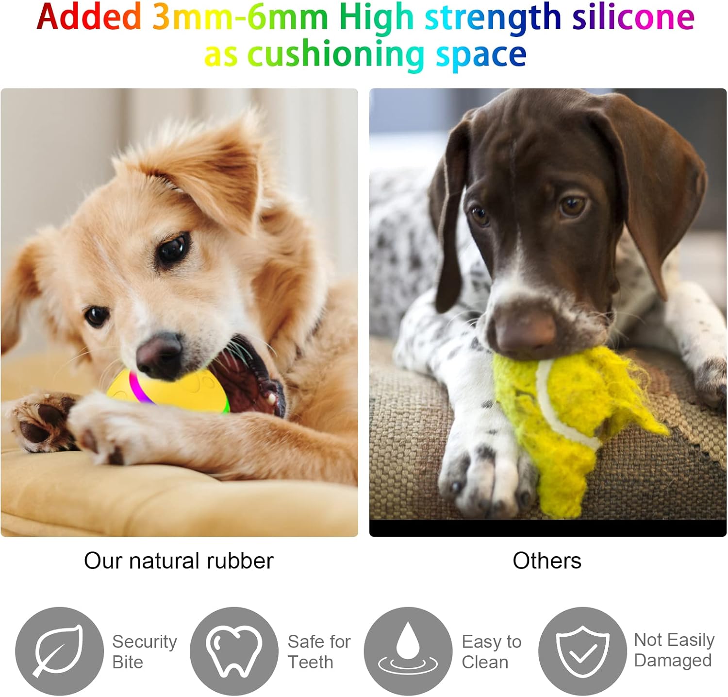 Interactive Dog Toy Ball with Remote Control, LED Lights, Made of Natural Rubber, Wicked Ball, Jumping Activation Ball, Automatic Rolling Ball Toys for Medium/Large Dog (Yellow)