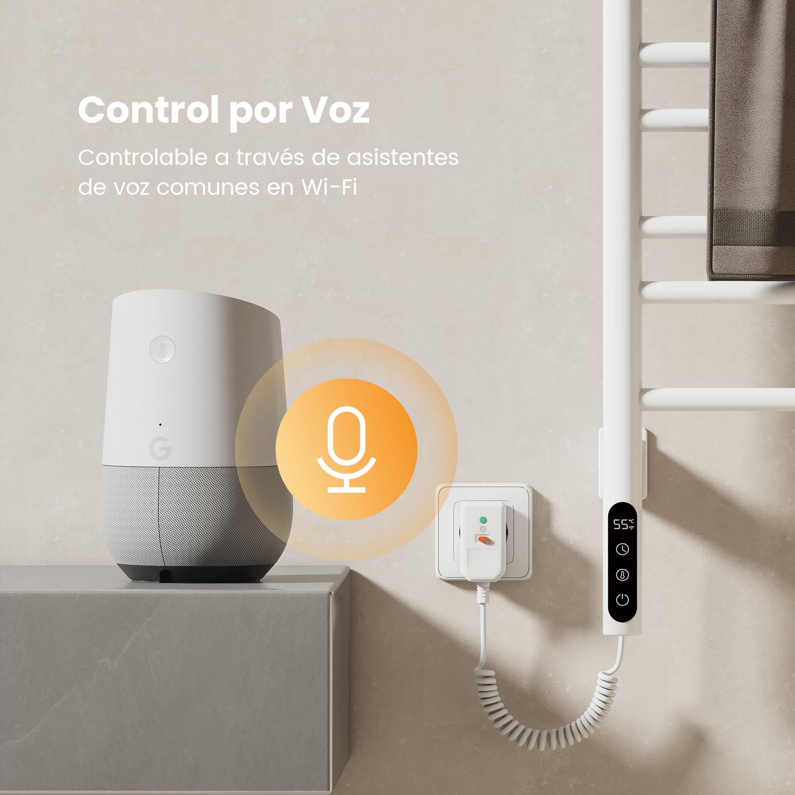 EMKE Radiador de Toallas Eléctrico 78 x 43 cm, Termostato Inteligente WiFi, Radiador Eléctrico para Baño, Calentador de Toallas Eléctrico, Blanco, 170W