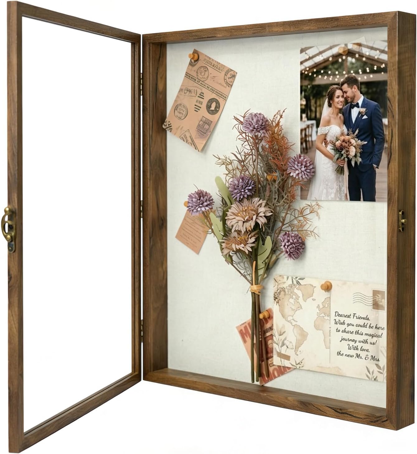 16x20 Shadow Box Frame with Front Open Design – Linen-Lined Interior, Secure Hinge Closure, Tabletop or Wall Mount Display Case for Photos, Keepsakes, Gifts for Parents