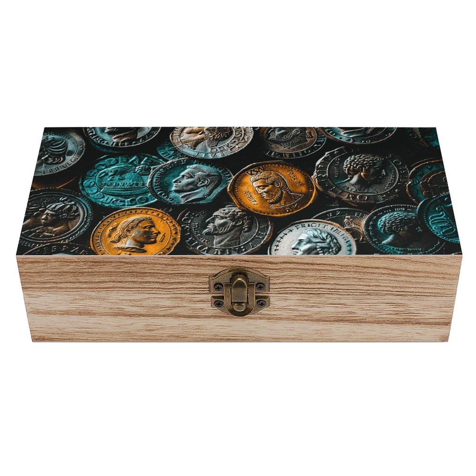 HLBSDM Vintage Wooden Storage Box There Are Many Coins Keepsake Box for Jewelry Photos Letters Elegant Desktop Organizer for Home Office Decor
