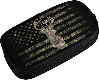YETTA YANG Retro Patriotic American Flag Deer Pencil Box Case for Pen Holders Office Supplies Big Capacity large