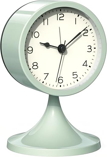 AYRELY® 3 " Cute Analog Alarm Clock,Small Retro Table Clock Battery Operated,Slient Metal Desk Clock with AYRELY® 3 Cute Analog Alarm Clock,Small Retro Table Clock Battery Operated,Slient Metal Desk Clock with Light for Living Room Decor,Bedroom,Bedside,Shelf(Green)
