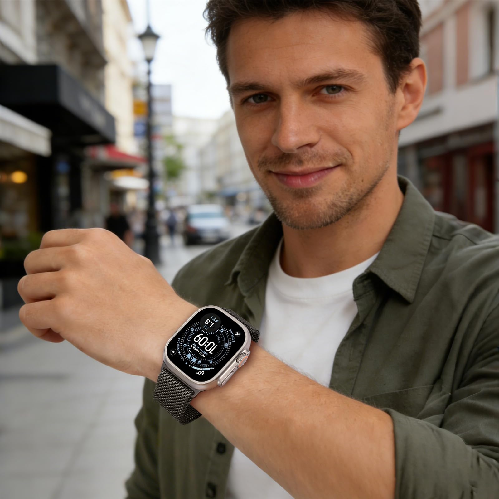 Dhwazz Titan Milanese Armband für Apple Watch Ultra 3 2 1 49mm, Armband mit Fallschirm Schnalle für Apple Watch Series 11 10 9 8 7 6 5 4 46mm 45mm 44mm / SE 3 2 1 Herren Damen