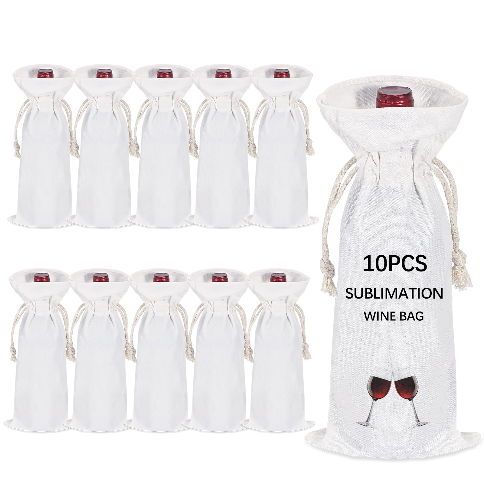 OKBA 10 PCS Sublimation wine gift bag blank, Canvas wine bottle bag with drawstring, Reusable Wine Bags,Suitable for sublimation, screen printing, DIY