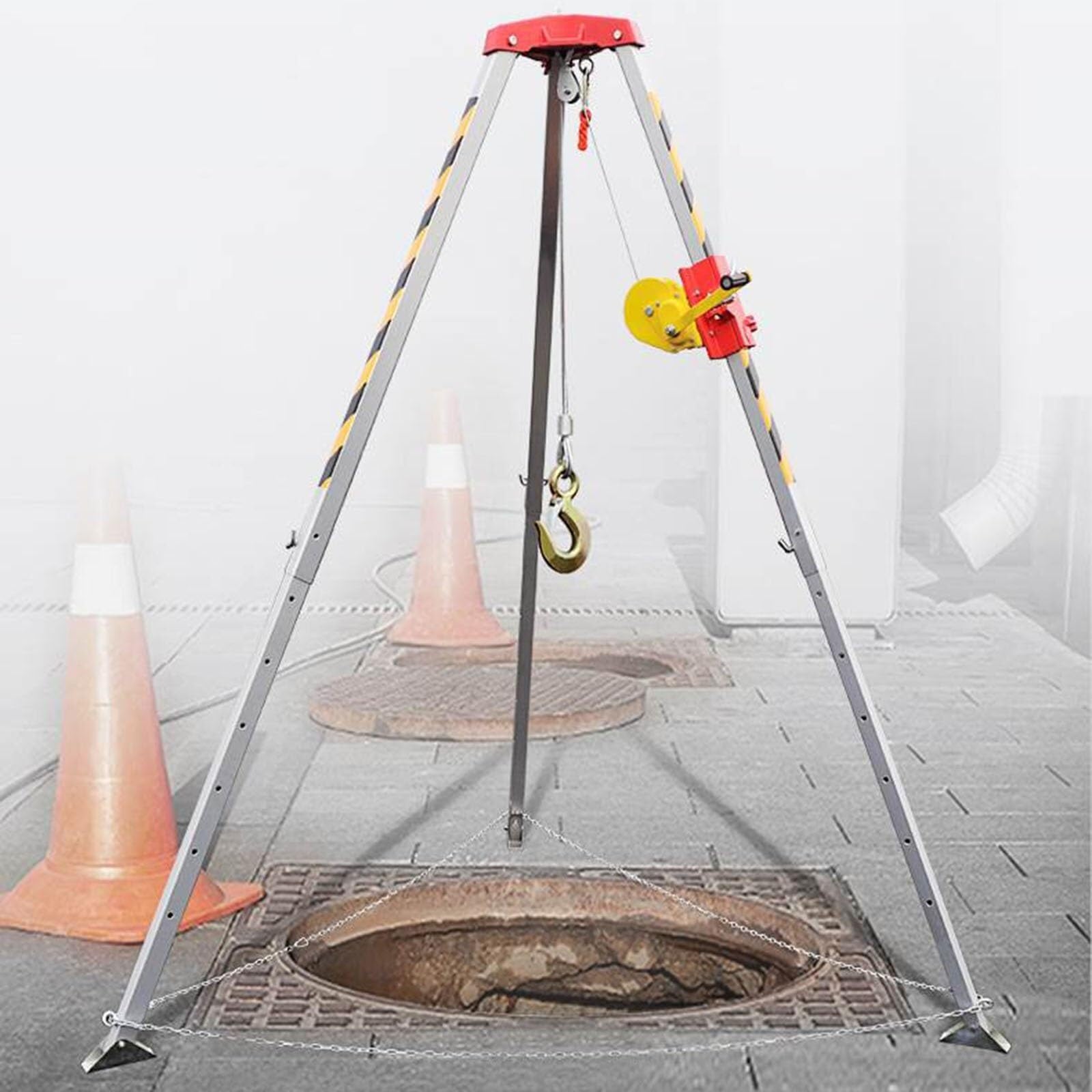 Heavy Duty Confined Space Tripod for Traditional Well Vertical Entry Aluminum Rescue Tripod Equipment 1800lbs Winch belt