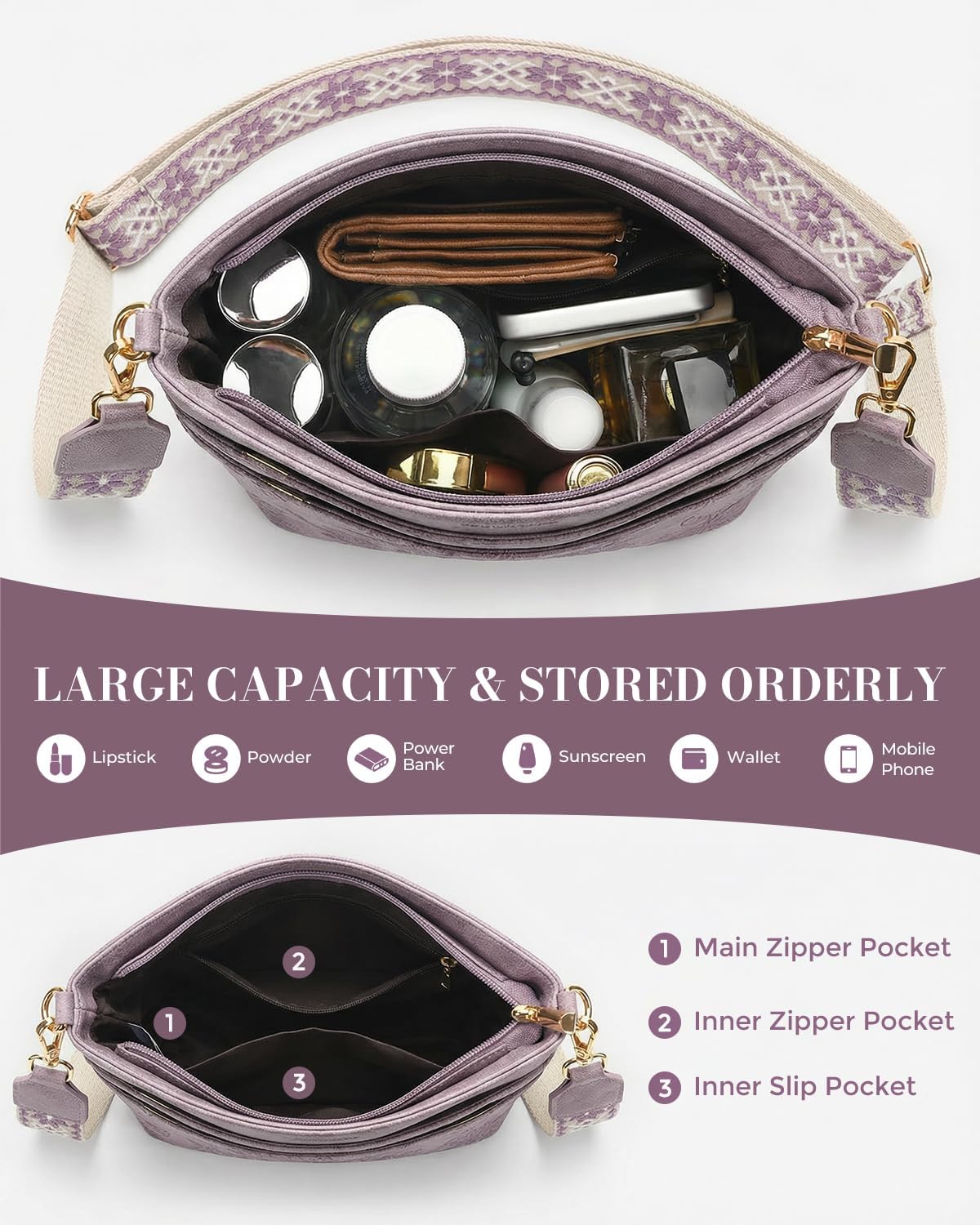 Crossbody Bags for Women Travel Vegan Leather Crossbody Purses Handbags Shoulder Bag with Adjustable Boho Strap