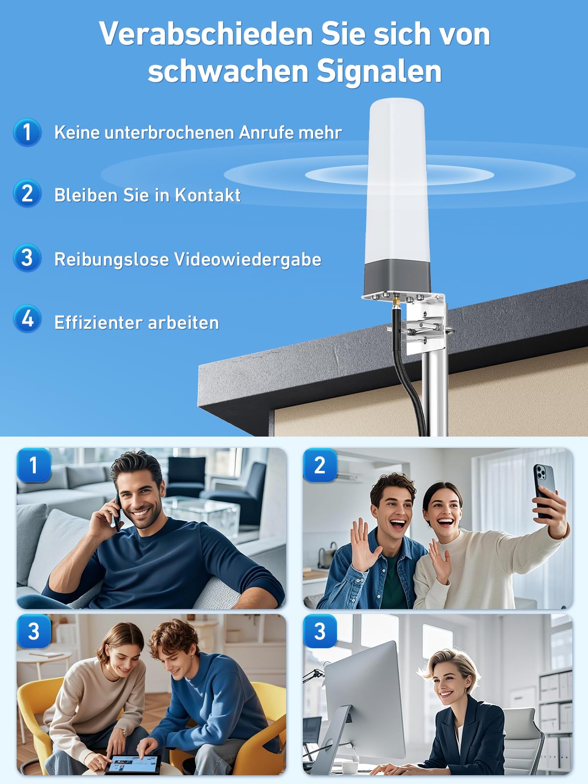 Mobilfunk Signalverstärker für Schwache Signale, Empfangsverstärker Handy für Band 1/3/7/8/20, Handynetz Verstärker für Alle Netzbetreiber, 5G 4G LTE GSM Repeater für Haus Büro Ländliche
