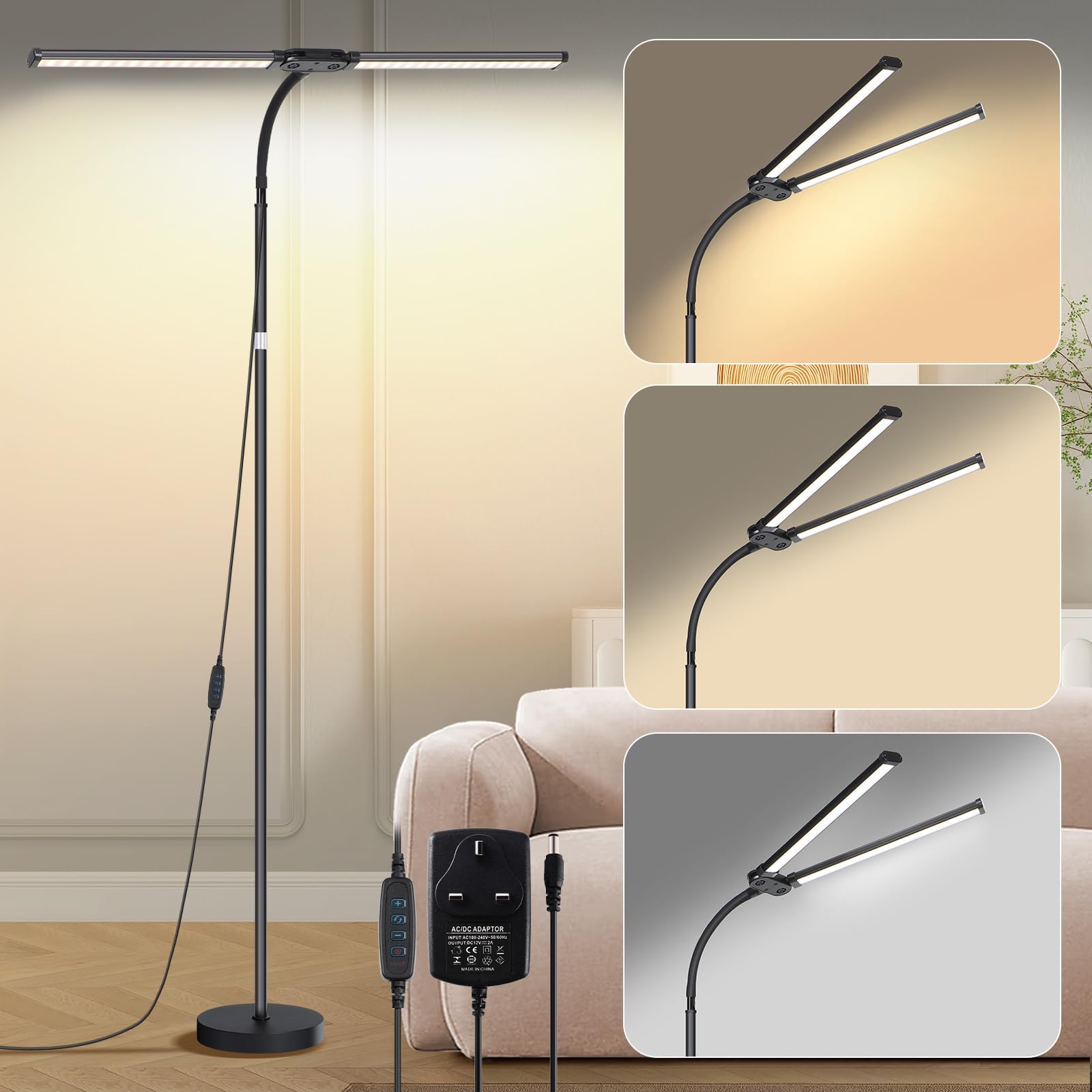 Double Head LED Floor Lamp Bright Floor Light,Adjustable Modern ...