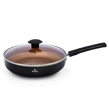 HomeTag Elite Non-Stick Fry PAN, with Induction and Glass LID - (Elite Fry Pan 24 cm Diameter, 1.5 LTRs Capacity - Copper Black)