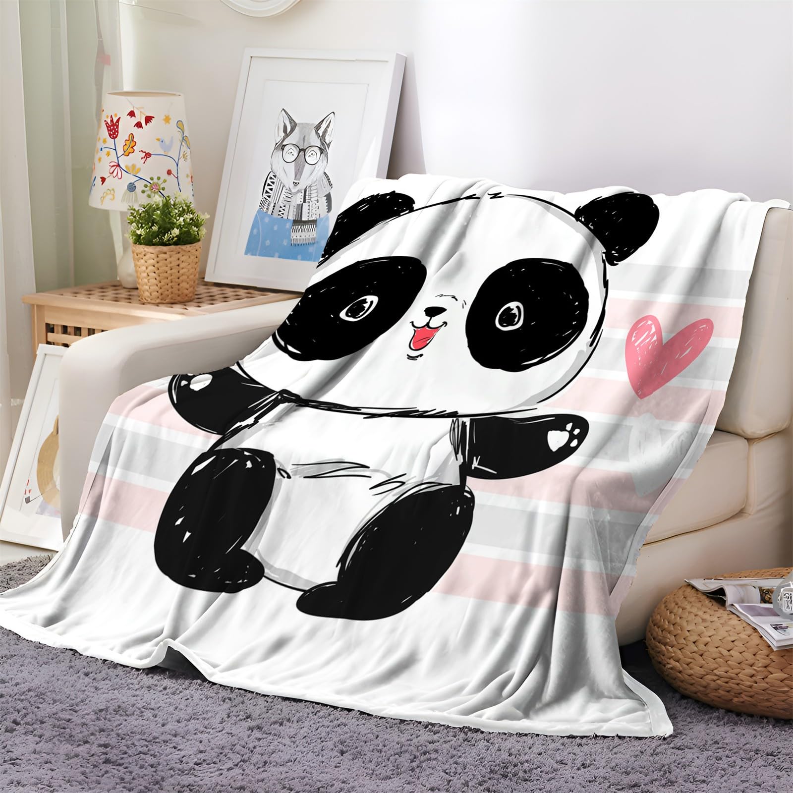 Plaid Couverture Extra Doux Panda De Dessin Animé 180x200 cm Couvre-lit Multi-usages Canapé, Plaid pour lit, Couverture Foulard Doux et Chaude Plaid Canapé Flanelle