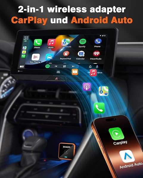 SYACHI 2 en 1 Adaptador CarPlay Inalámbrico con USB A/Tipo-C, Convierte Cableado a Inalámbrico, para iPhone iOS 10+ & Android Auto, Compacto y Estable Bluetooth Car Play Wireless Adapter - 2