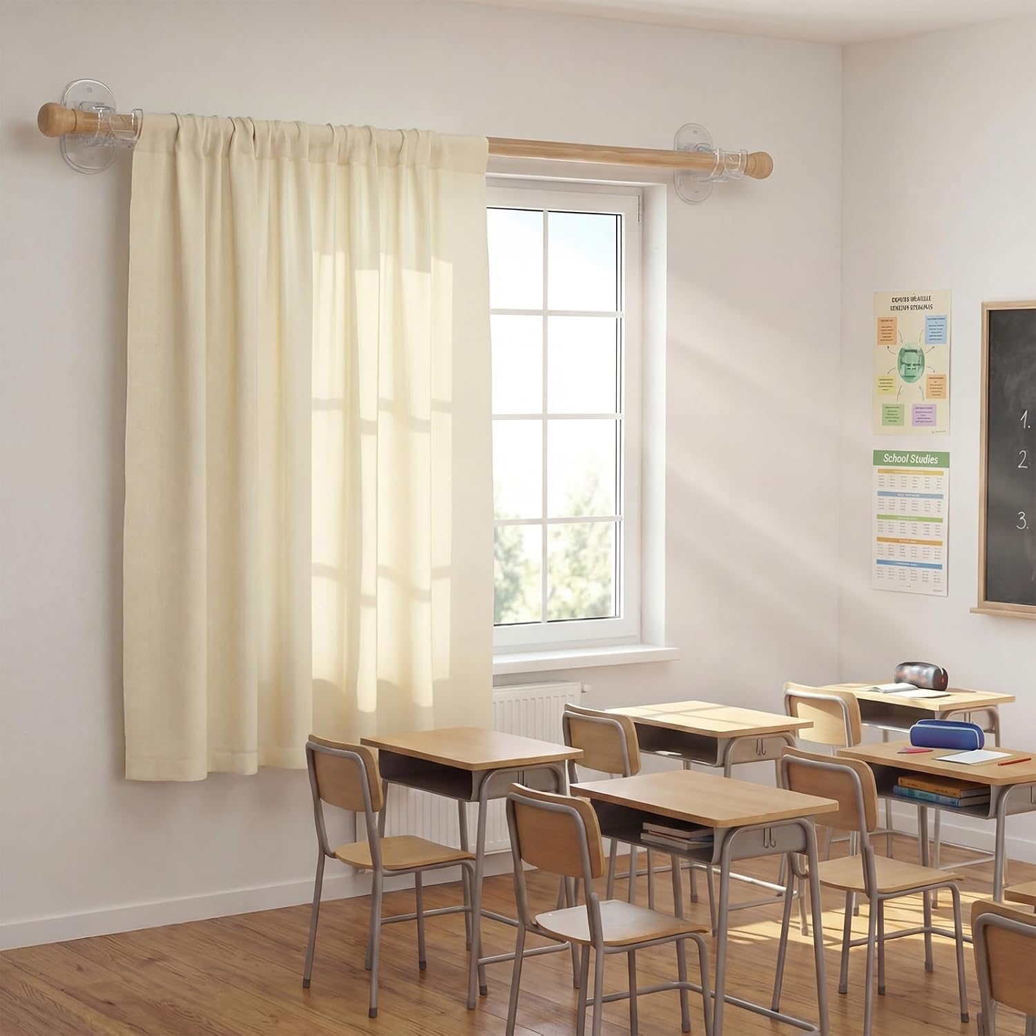 Yalikop 4 Pcs Classroom Curtains Rod Hooks Self Adhesive No Drill Adjustable Curtain Rod Holder Hooks No Drilling Hangers for Back to School Classroom Supply, Suitable for Poles of 4.2