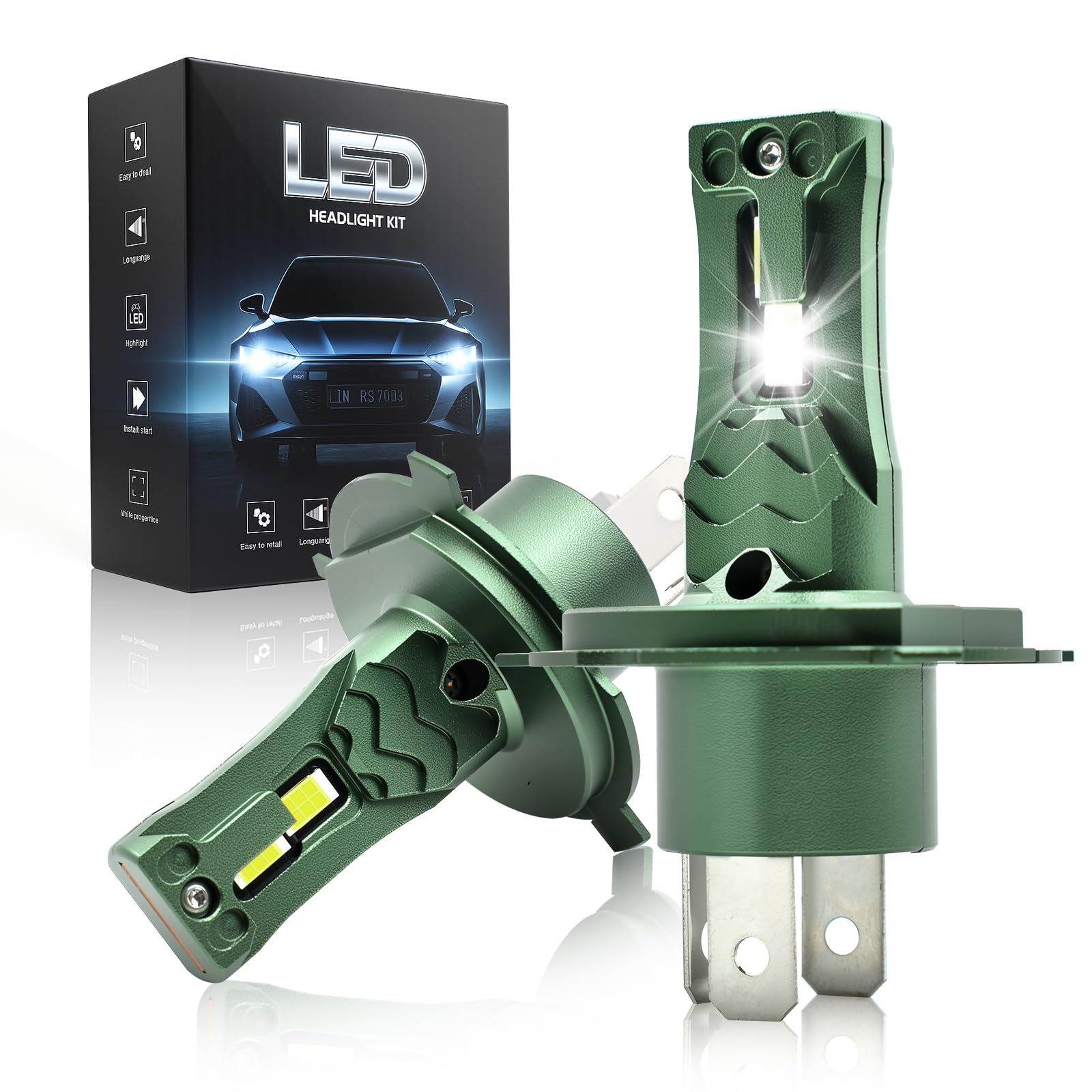 Onraying Lampadina H4 LED, 36000 Lumen, Luce Bianca Fredda 6500K,Luminosità Aumentata dell' 800%, Sostituzione 1:1 Delle Lampadine Alogene,Impermeabile IP68, Compatibilità al 99%, Durata di 90000 ore