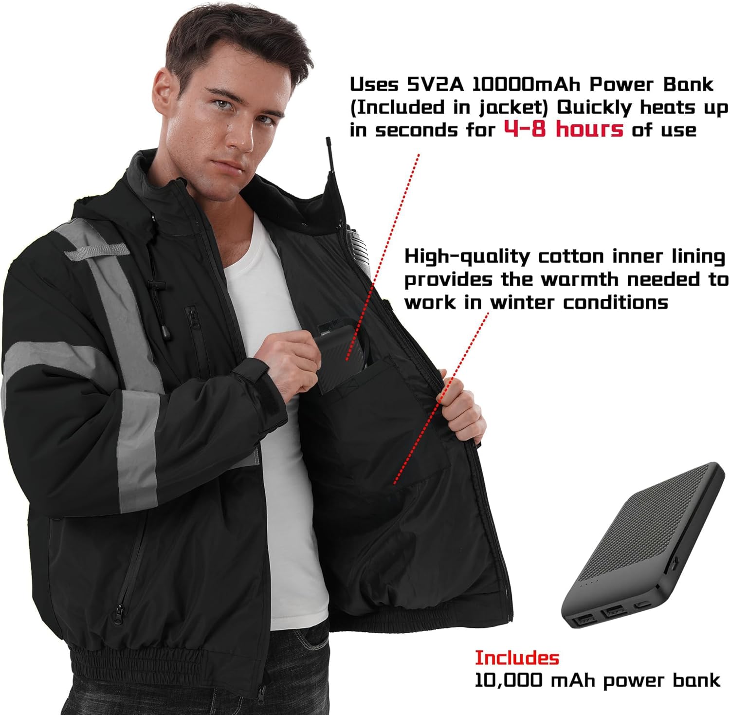 SKSAFETY Professional Level Heated Jacket, Class 3 Hi-Vis Waterproof, 3M Reflective Tape, Construction Coats for Cold Weather - Image 2