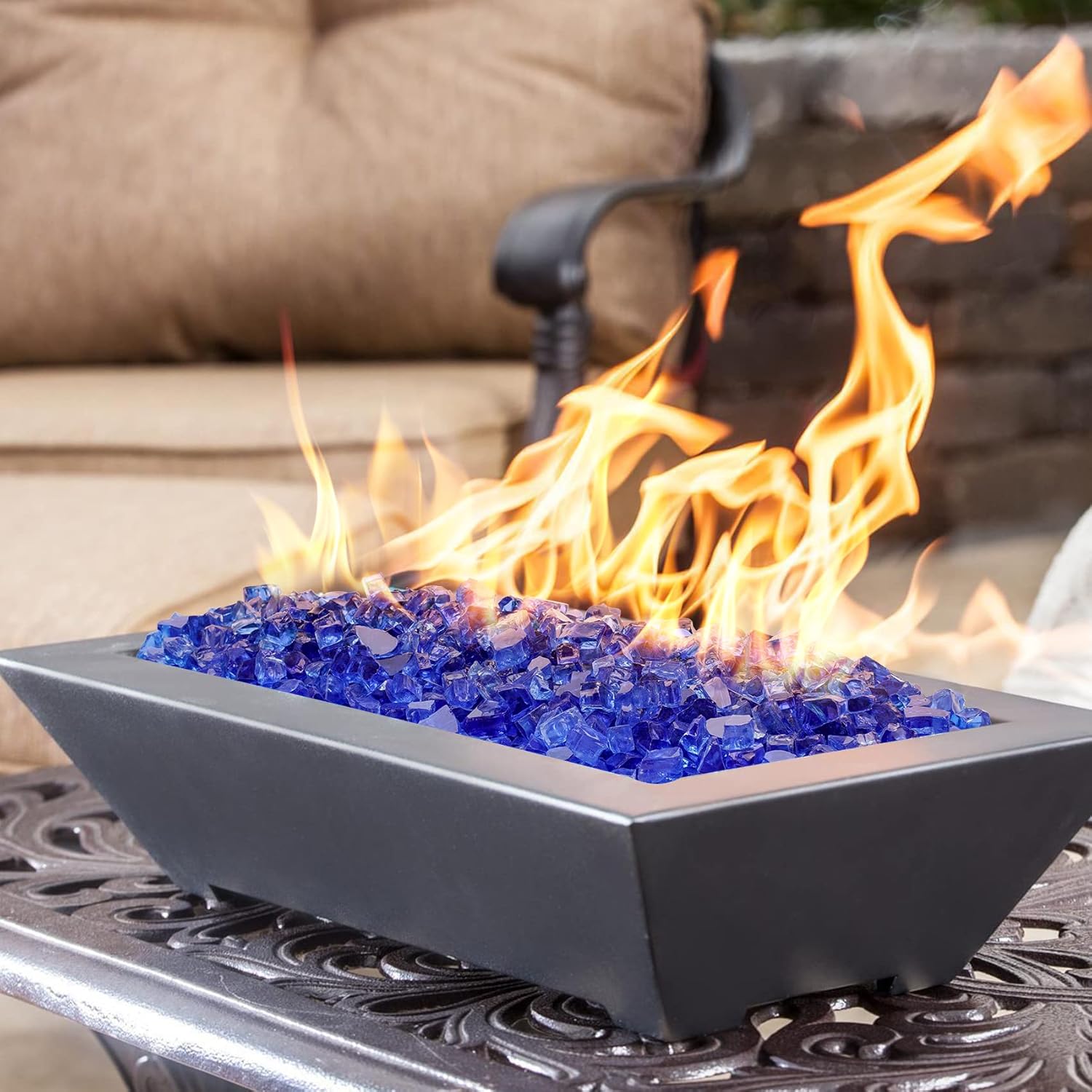 Onlyfire 10 lbs Fire Glass for Propane Fire Pit, 1/4-Inch High Luster Fireplace Glass Rocks for Fire Pit Table, Cobalt Blue (Pack of 2)