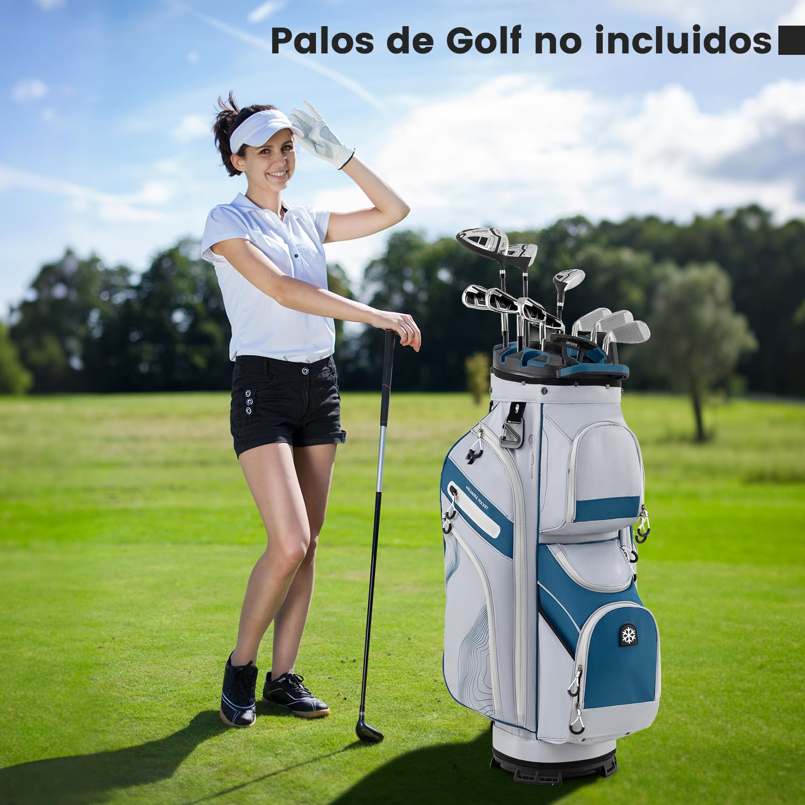 COSTWAY Bolsa Golf 14 Divisores 9 Bolsillas Cremallera Nevera Bolsillo Correa Acolchada Soporte Paraguas Capucha Lluvia Carro Palos