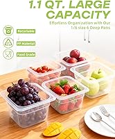 Vista 3 de Paquete de 6 bandejas de plástico para alimentos con tapas, tamaño 1/6 recipientes comerciales de almacenamiento de alimentos para fiestas
