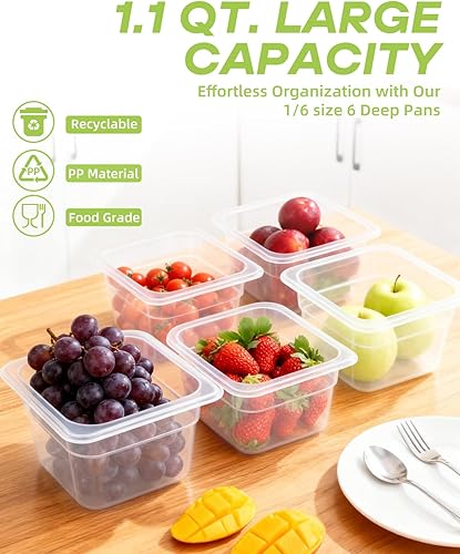 Miniatura 3 de Paquete de 6 bandejas de plástico para alimentos con tapas, tamaño 16 recipientes comerciales de almacenamiento de alimentos para fiestas, catering,