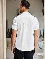 Vista 3 de COOFANDY Camisa Oxford de manga corta para hombre, de algodón, con botones y ajuste regular