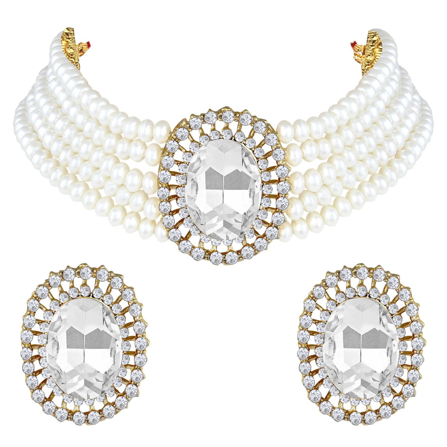 Peora Gold Plated Oval White Stone Beaded Adjustable Necklace Jewellery Set for Women (B09Q8W8LFX) Amazon Price History, Amazon Price Tracker