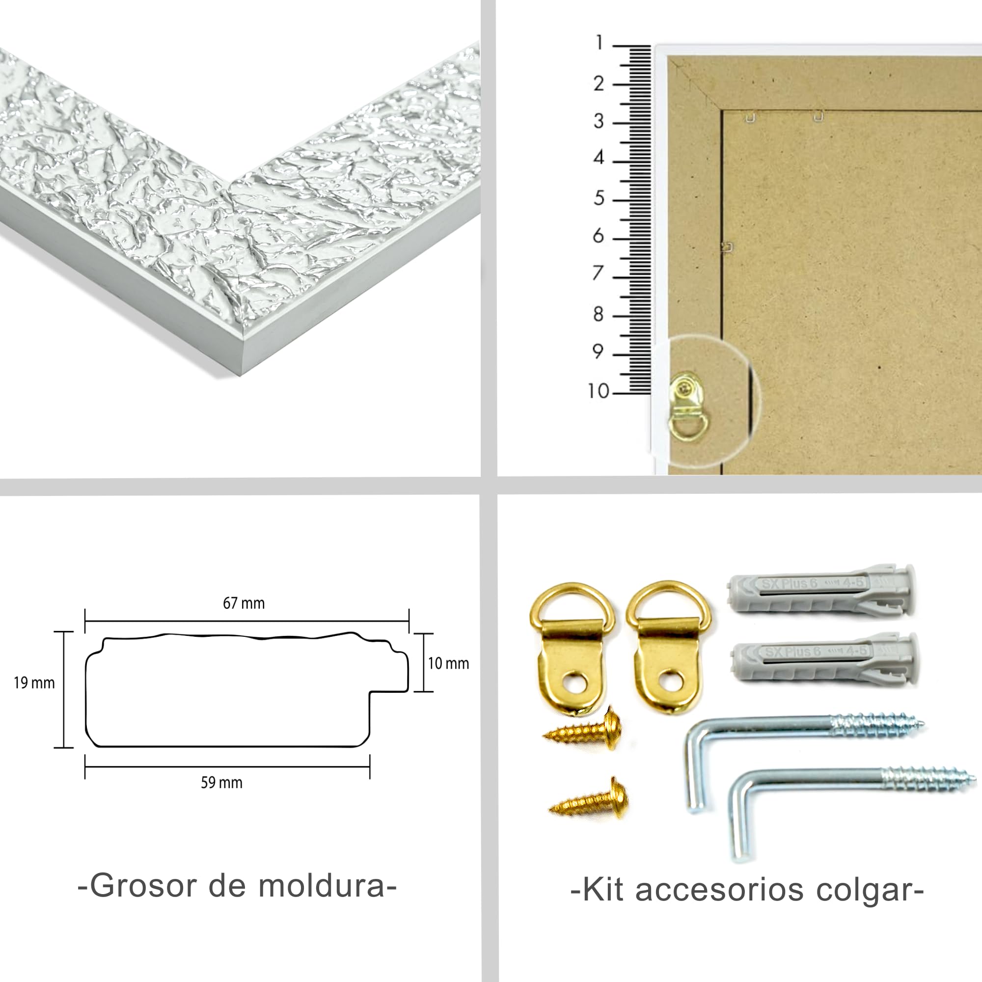 CHELY INTERMARKET Espejo de Pared Cuerpo Entero 50x70cm(62,50x77,50cm) Blanco-Plateado MOD148