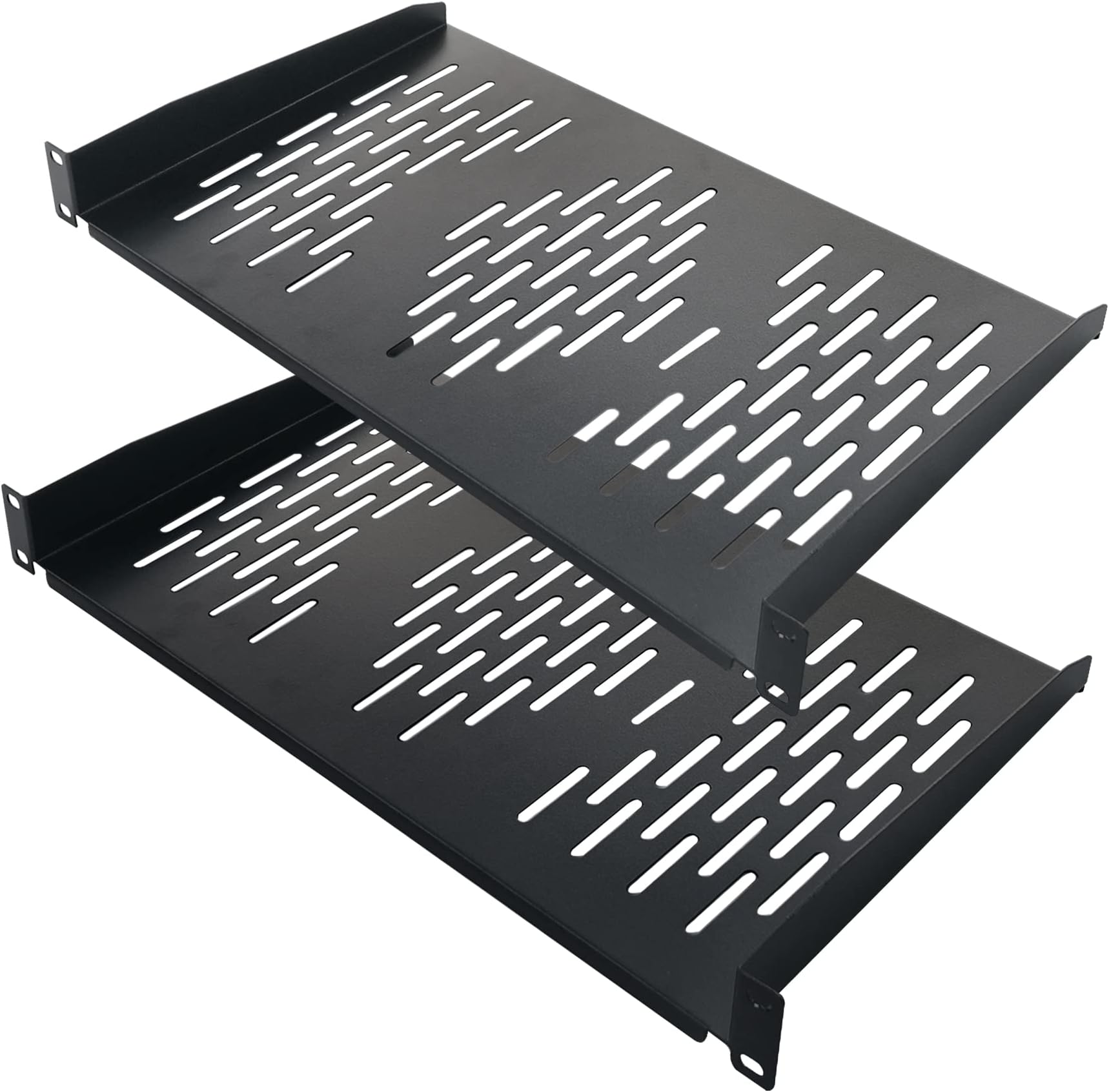 2PCS 1U Rack Shelves, 19” Cabinet Mount 1 U Tray Vented Cantilevers for Computer Case Shelf Mounting, 10 Inches 25CM Depth, Black
