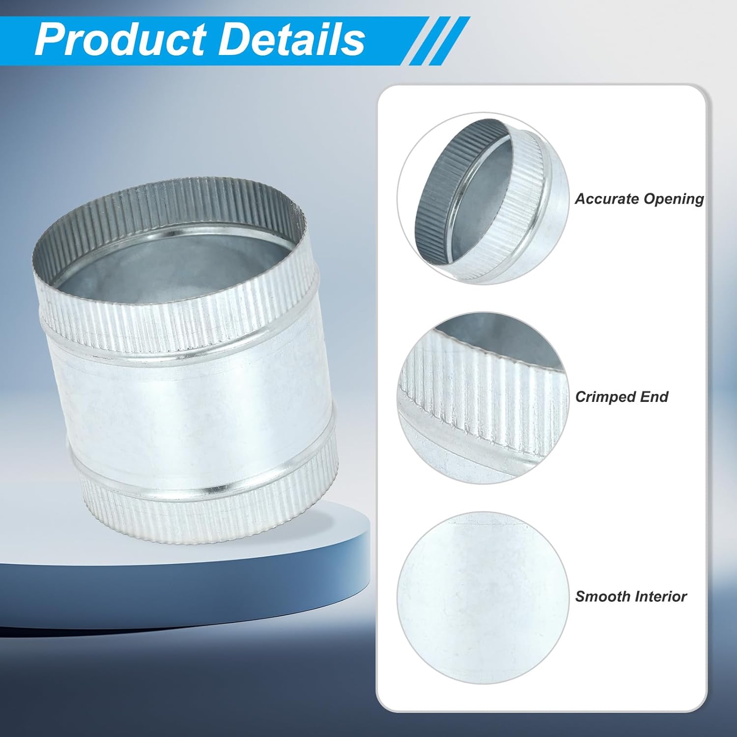 PATIKIL 6 Inch Duct Connector Coupling, 2 Pcs Galvanized Steel Straight Dryer Vent Coupler Flexible Ducting Collar Connector Round Crimped Ventilation Duct Extension for HVAC System Pipe