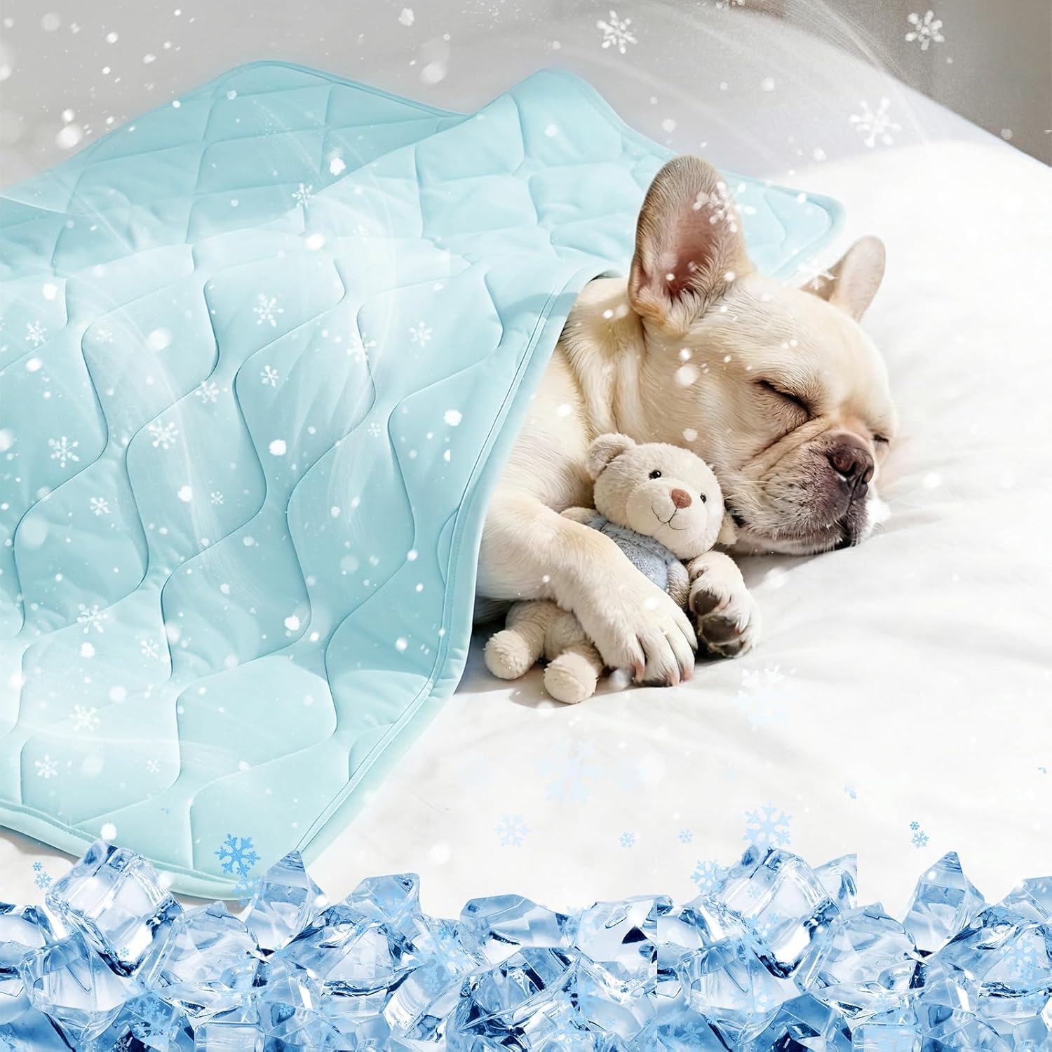 Cooling Dog Blanket, Q-MAX>0.4 Cooling Blanket for Dogs, Washable Lightweight Quilt for Pets, Multiple Sizes Self Cool Quilt for Cats, Summer Cool Throw for Hot Sleepers, 37"×47", XL, Blue
