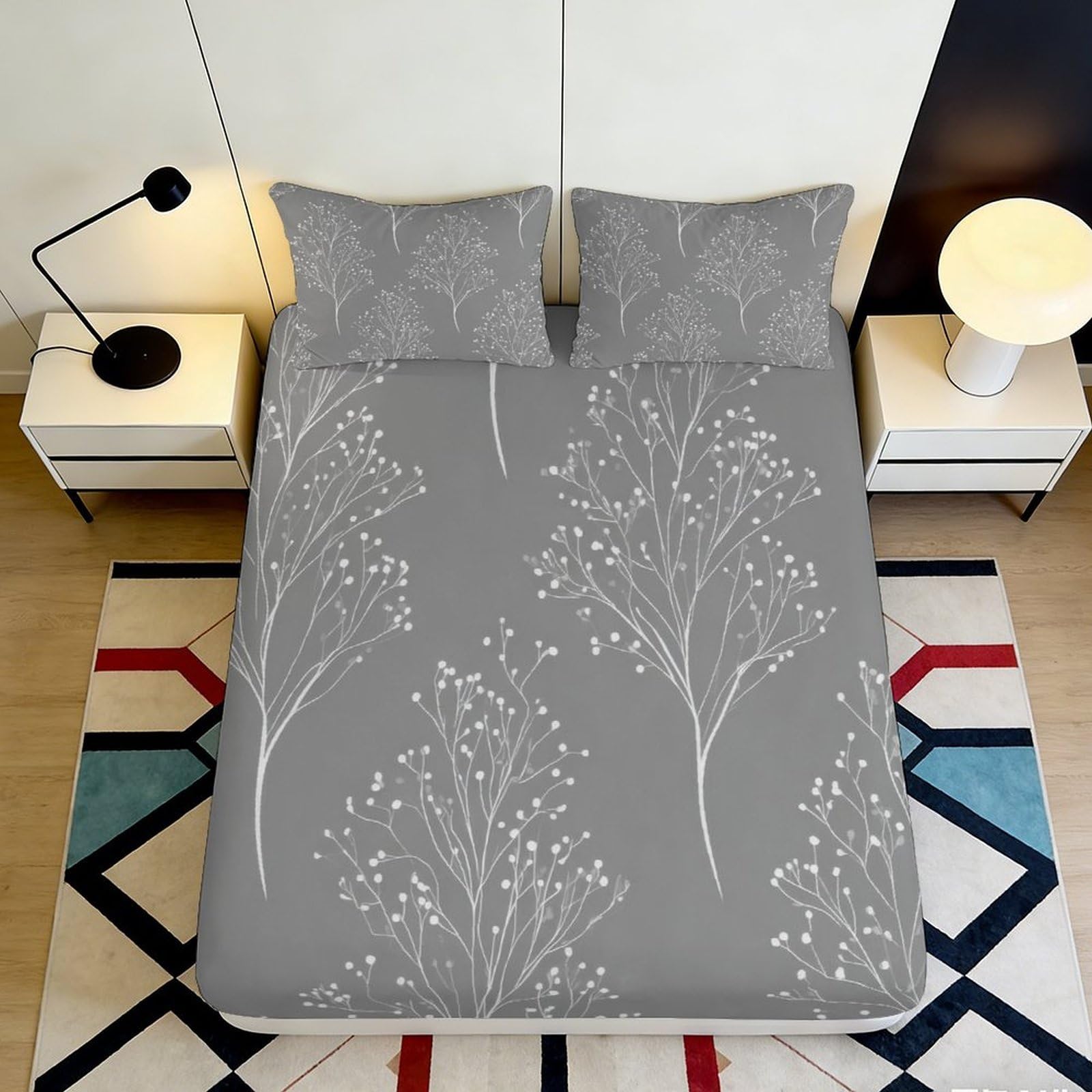 3D Printed Tree Pattern Fitted Sheet Microfiber Deep Pocket Non-Slip Bedroom Bedding Tree Pattern Mattress Fitted Cover for Adults Teens 200x200x25cm 90x200x25cm