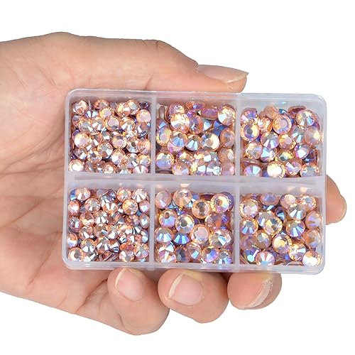 Miniatura 3 de LPBeads 6400 unidades de diamantes termoadhesivos AB color champán con parte trasera plana, 5 tamaños mixtos, gemas de cristal redondas con pinzas y