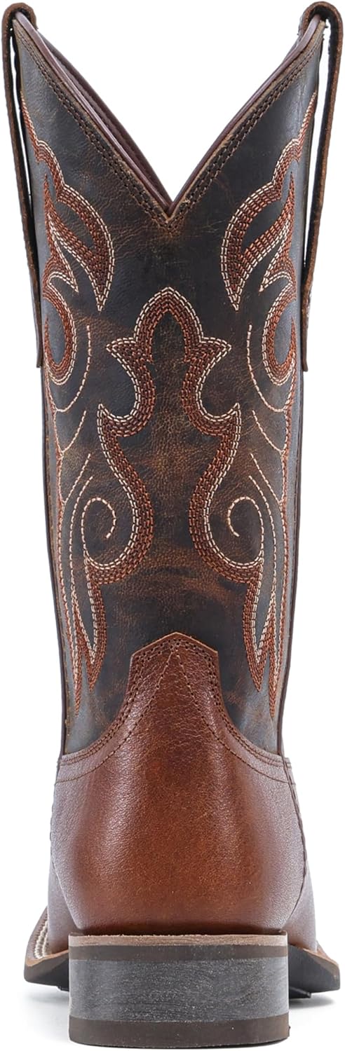 IUV Women's Leather Western Boots Square Toe Cowboy Boots for women Mid Calf Classic Cowgirl Boots Genuine leather toe and heel, textured sheepskin shaft