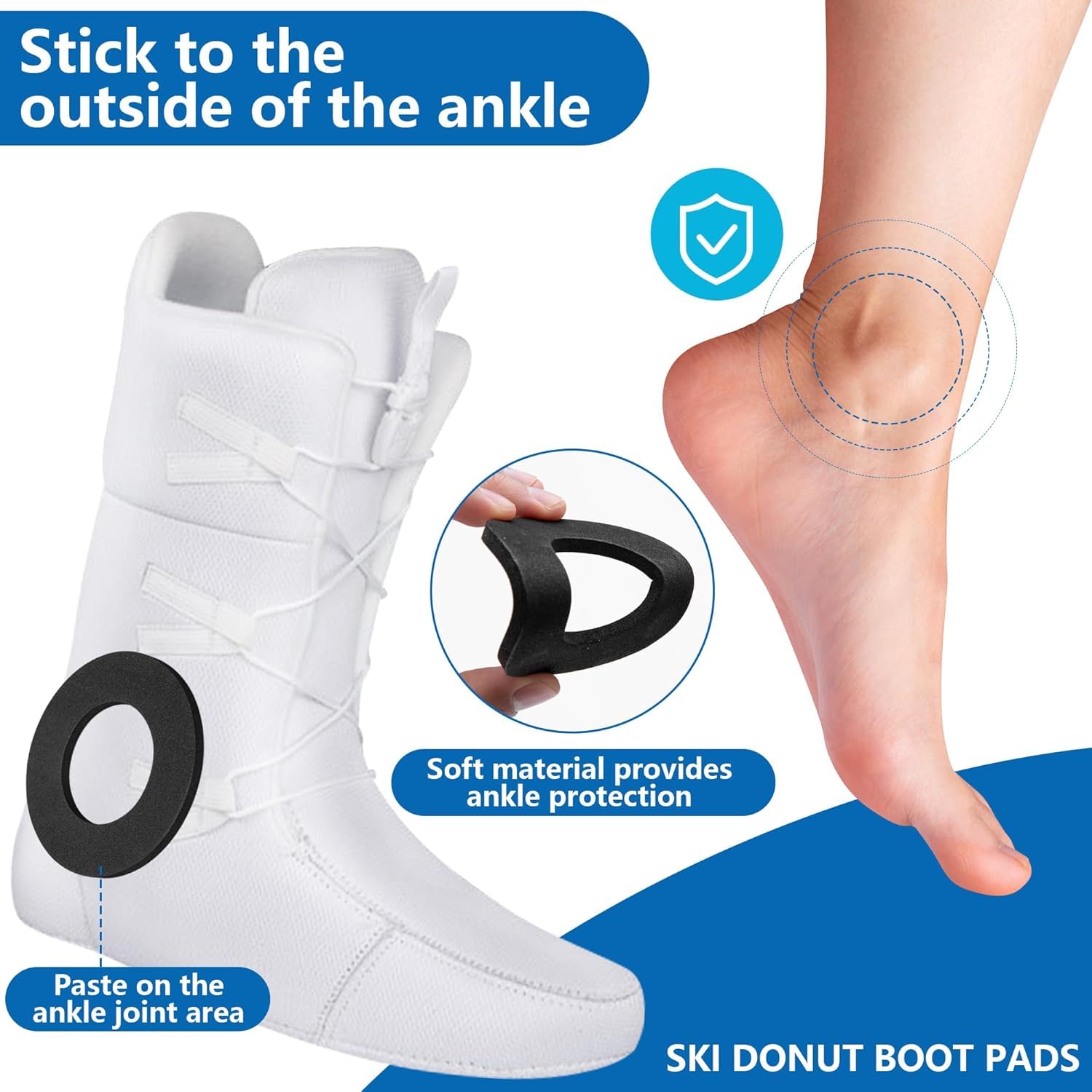 GIONAR Lot de 6 coussinets de cheville de ski - Coussinets de bottes de snowboard - Rembourrage en mousse autocollant pour patinage sur glace, scooter, randonnée pour réduire la flottabilité du talon