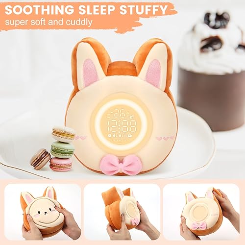 Miniatura 2 de QANYI Luz nocturna de conejo para niños, juguete de felpa suave con reloj despertador de conejo, luz de sueño para dormitorio, regalo, Navidad, Año