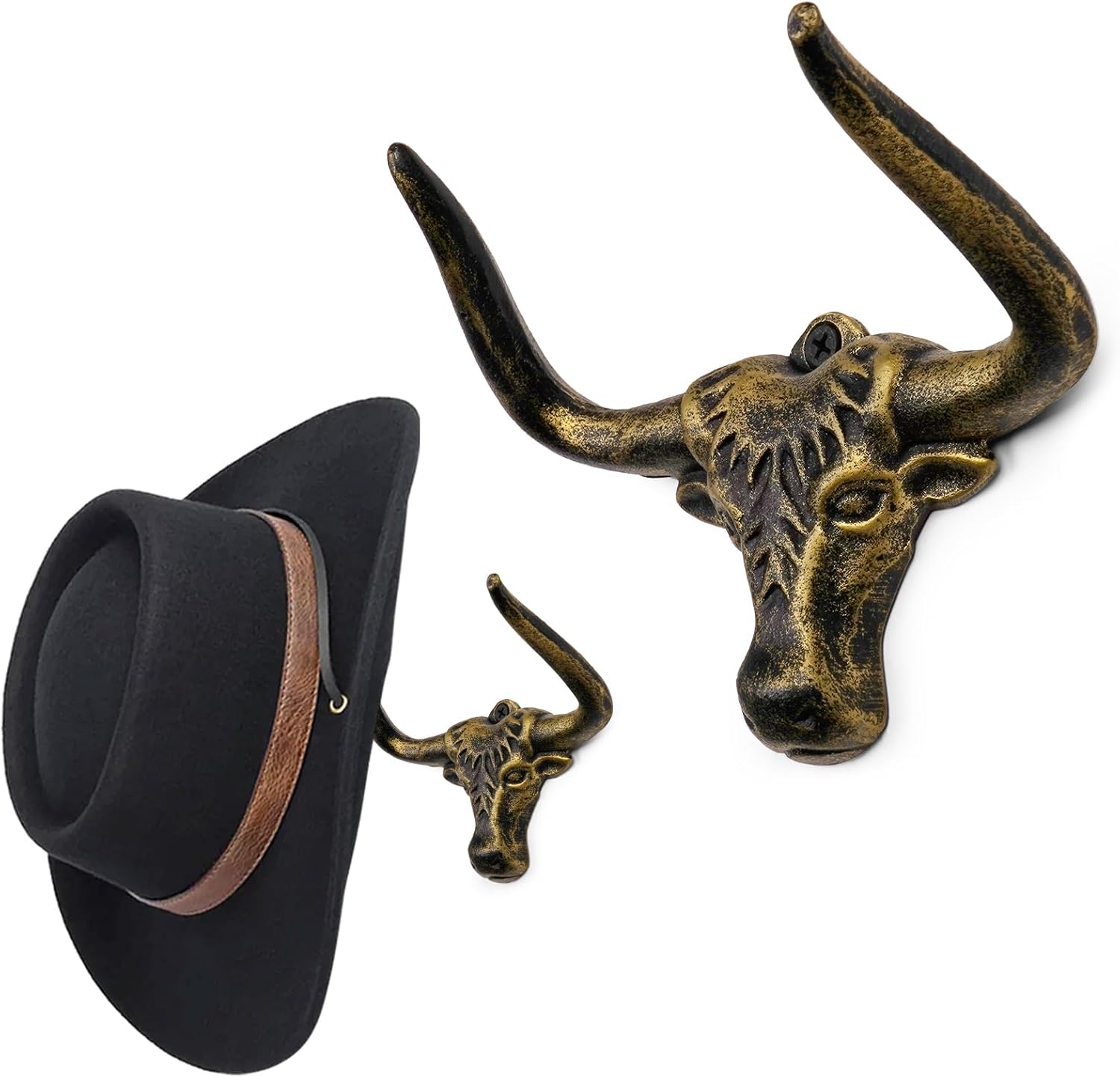 Cowboy Hat Rack for Wall 4 Pack Western Longhorn Cowboy Hat Holder Cast Iron Vintage Rustic Cowboy Hat Hanger Hat Hooks for Storage Display Closet Bedroom Living Room Rust Men's Gift