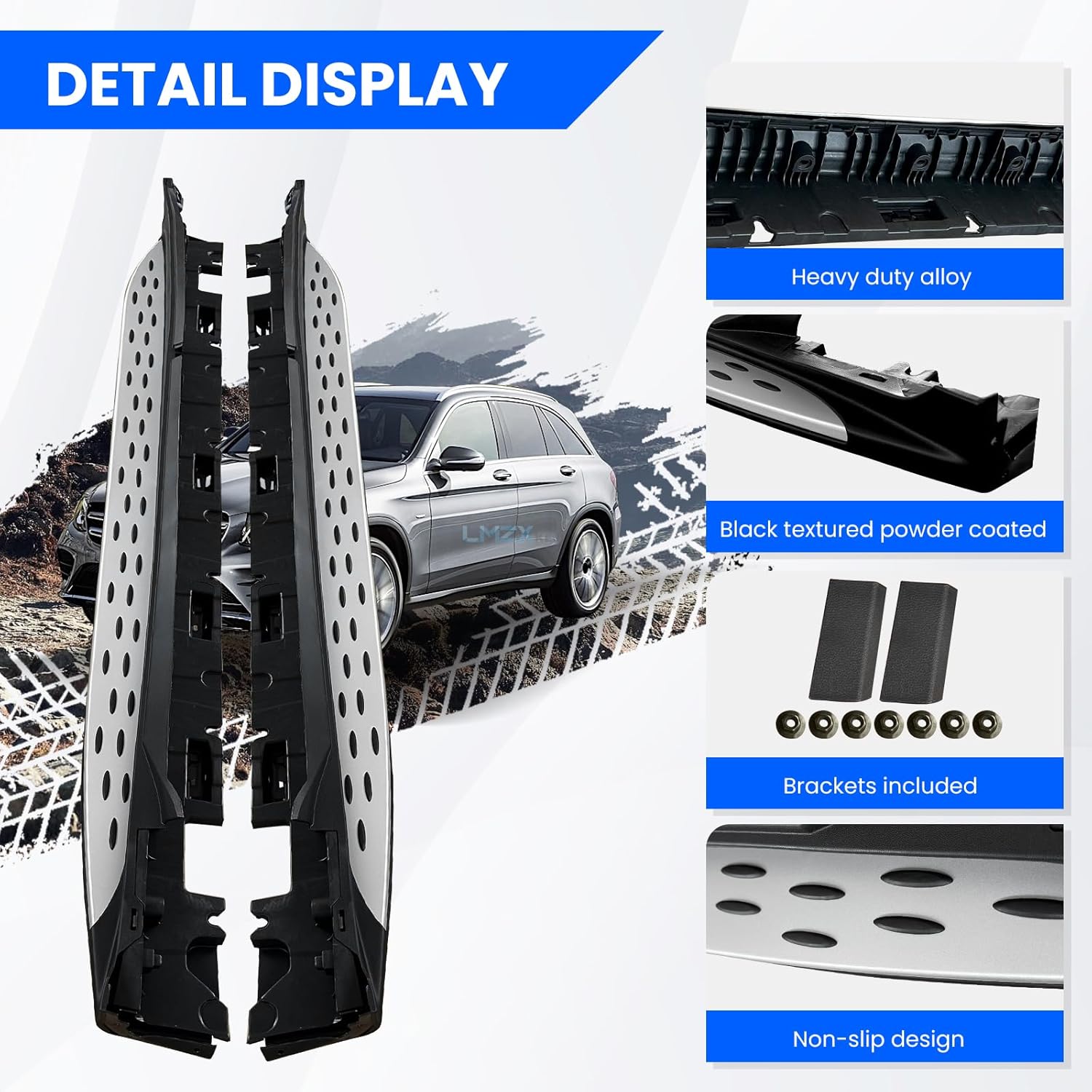 Running Boards Compatible with Mercedes Benz GLC 300 GLC 43 63 X253 2016 2017-2022 Aluminum Side Steps with Brackets,2 PCS Right and Left Side Step Rail Removable Nerf Bars(Silver)