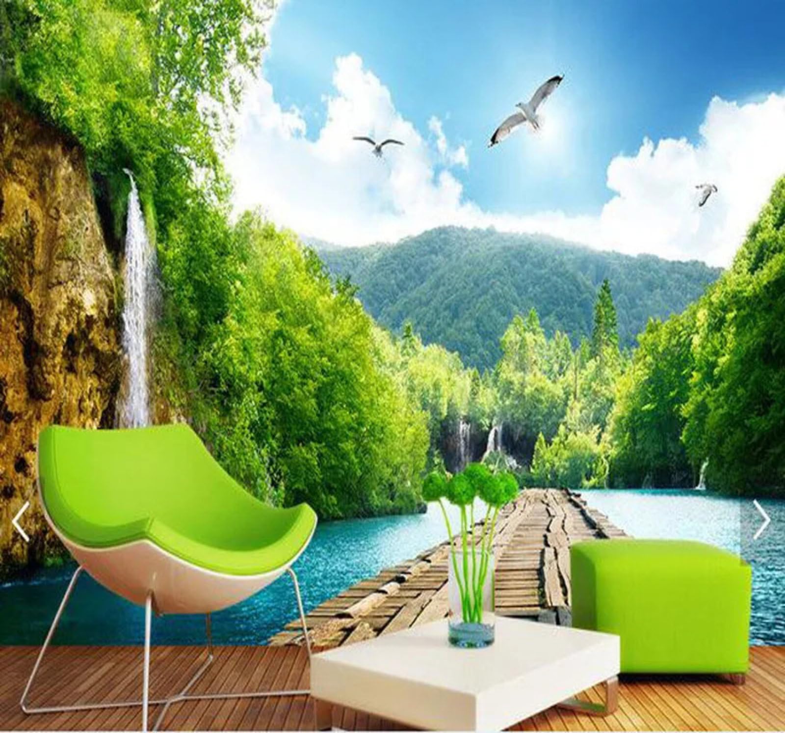 Wallpaper-3D-Xlm 250Cm×170Cm(B×H) Fresh Landscape Waterfall Nature Scenery 3D Wallpaper Easy Install Feature Office Living Room Sofa Bedroom Tv Background Wall Decoration-250Cm×170Cm