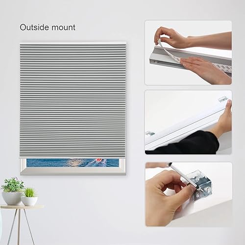 Miniatura 8 de MYshade Cordless Cellular Window Shades No Tools No Drill Blackout Blinds for Indoor Windows Size 30" Wide X 72" Height Grey Room Darkening Window