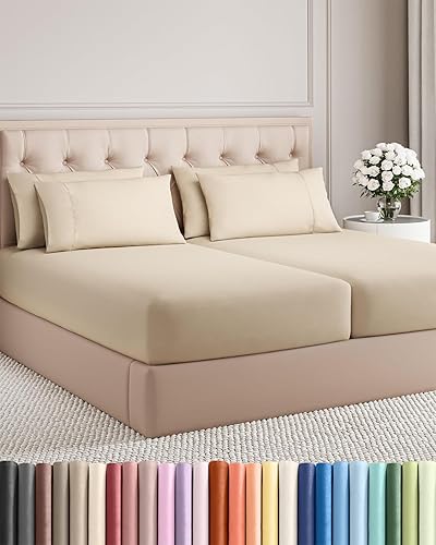 Miniatura 92 de Juego de sábanas Split King de 7 piezas - Incluye 4 fundas de almohada - Sábanas Split King - Ropa de cama de hotel de lujo suave - Refrescante