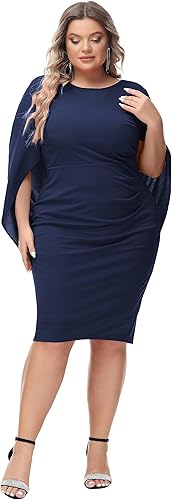 Miniatura 7 de Hanna Nikole Vestidos de gasa para mujer, talla grande, con volantes, estilo midi, bodycon