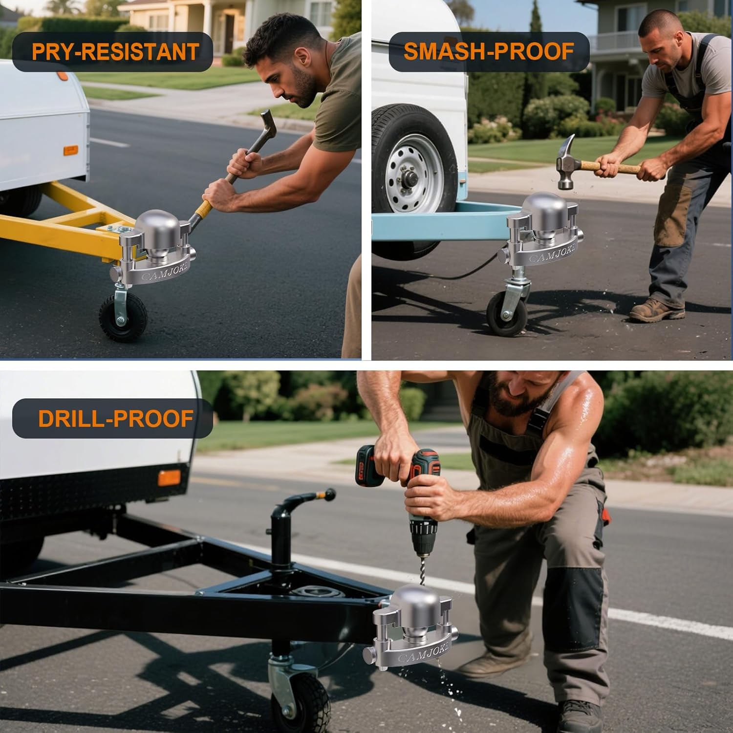 Trailer Hitch Lock,Heavy Duty Trailer Coupler Lock,Upgrade Anti Theft Heavy-Duty Steel Trailer Hitch Locks,Ideal Trailer Locks, for Rv Camper Trailers Truck Boats（Silver Stainless Steel）